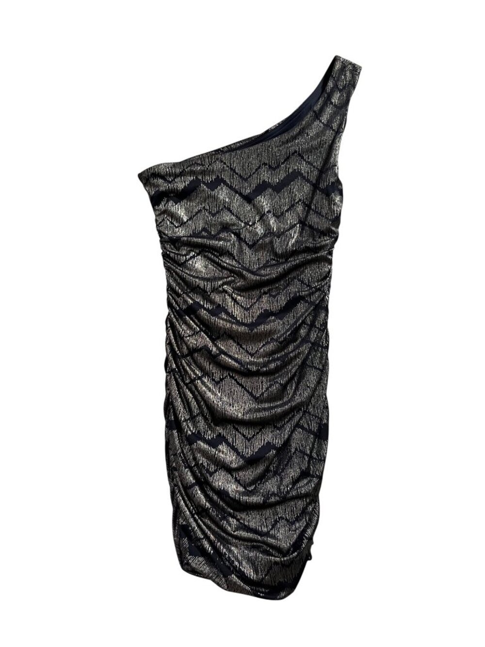 A Byer One-Shoulder Metallic Navy Blue Silver Mini Dress Small Homecoming Prom